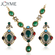 Joyme conjuntos de joias indianas, colar chocker mulheres, resina verde, contas africanas, étnicas, cor de ouro, pingente, brincos 2024 - compre barato