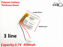 Batería de iones de litio de 3 líneas de buena calidad, 3,7 V,450mAH,602530 polímero, batería de iones de litio para juguete, Banco de energía, GPS,mp3,mp4 2024 - compra barato