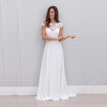 Vestido de noiva 2021, vestido de noiva aplicado com renda de chiffon, mangas com colher 2024 - compre barato