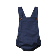 Комбинезон темно-синего цвета с карманами на кнопках для новорожденных и маленьких мальчиков и девочек, спортивный костюм, пляжный костюм, одежда для детей 2024 - купить недорого