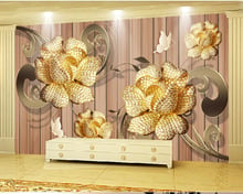 Роскошные 3D Золотые Драгоценности цветы обои росписи papel де parede, гостиная ТВ диван настенная спальня кухня обои домашний декор 2024 - купить недорого