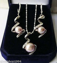 ET57  KUJTY897     Hot sale Free Shipping>>>>>Pink pearl Jewellery necklace earring set 2024 - buy cheap