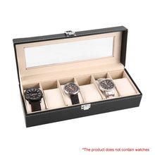 Caixa de relógios luxuosa em couro com 6 espaços, elegância, jóias, armazenamento, organizador de embalagem, para homens, presente 2024 - compre barato