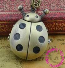 Coupon for wholesale  price good quality new bronze vintage retro ladybug pocket watch necklace with chain black ladybug watch 2024 - купить недорого