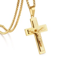 Crucifijo religioso collares pendientes hombres Color oro plata Acero inoxidable Jesús pieza cadena enlace cruzado joyería regalo MN204 2024 - compra barato