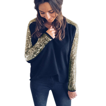 Women Sequin Blouse Shirt Long Sleeve Autumn Winter Sexy V Neck Blouse Tops 2018 New Female Black Gold Sequin Loose Blouses Tops 2024 - buy cheap