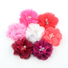 30pcs/lot 2 Inch Cute Chiffon Flowers with Rhinestone Pearl Center DIY Baby Girls Headbands Headwear Accessories MH22 2024 - buy cheap