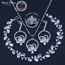 Conjuntos de joias cor prata, conjunto de brincos borboleta zircônia cúbica branca, nova moda feminina, colar e pulseira 2024 - compre barato