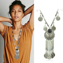 Fahion Ethnic Big Collier Vintage Bohemian Long Coin Tassel Necklace Silver Plated Statement Maxi Vintage Necklace Women Jewelry 2024 - buy cheap