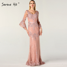 Сексуальное кружевное вечернее платье русалки с v-образным вырезом и длинным рукавом 2020 просвечивающее формальное платье вечерние платья арабский халат De Soiree BLA60710 2024 - купить недорого