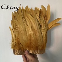 2 meters 6-8inch Gold rooster feather trims 15-20cm diy chicken plumes fringe trimming sewed on satin ribbons lace 100pcs/meters 2024 - buy cheap