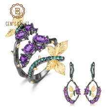 GEM'S BALLET 5.55Ct Natural Amethyst Jewelry Set 925 Sterling Silver Handmade Adjustable Ring Earrings Sets For Women Wedding 2024 - buy cheap