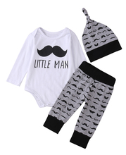 pudcoco Infant Toddler Newborn Babies Boy Moustache Little Man Casual Bodysuit Top Printed Pants Hat Outfits Clothing Set 0-18M 2024 - buy cheap