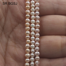 Free Ship 4-5mm Whtie Pink Purple  Nearly Round Natural Freshwater Pearl Jewelry DIY Beads Round Spacer Pearls Strand 15" 2024 - buy cheap