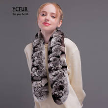 Женские шарфы YCFUR, зимний теплый шарф из меха кролика рекс ручной работы 2024 - купить недорого