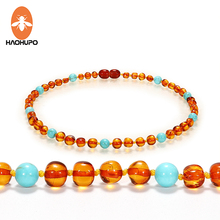 HAOHUPO Baby Mama New Amber Necklace Polished Ambar & Turquoise Baltic Amber Jewelry Baroque Beads Necklace 2024 - buy cheap