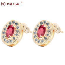 Kinitial Oval Red & White AAA CZ Zircon Earring Stud Earrings For Women Luxury Jewelry 2024 - buy cheap