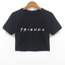 2018 Summer Women Crop Top Shirt FRIENDS Letter Harajuku Print Black Tees Women Short Sleeve O-Neck T-shirt Camiseta Feminina 2024 - buy cheap