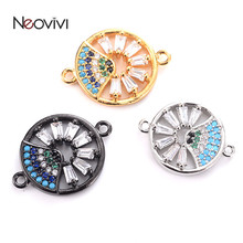 Neovivi Round Charms Bracelets Necklaces Handmade DIY Connector Pave Blue White Green Black CZ Copper Hollow Smiley face Charms 2024 - buy cheap