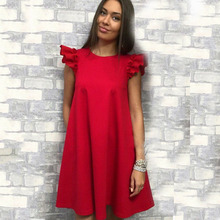 Vestido de verano sin mangas para mujer, estampado rojo de gasa con traje de fiesta, cuello redondo, informal, 2019 2024 - compra barato