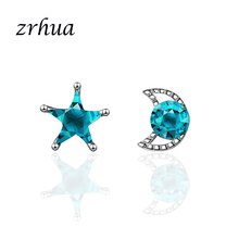 ZRHUA-pendientes de plata esterlina 925 para mujer, joyería con forma de luna y Estrella, con cristal de circonita AAA, para amantes, regalos de fiesta 2024 - compra barato