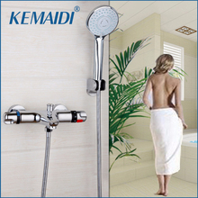 KEMAIDI Thermostatic Shower Faucet Wall Mounted Double Handles Faucet Spout Filler Diverter Chrome Bathtub Valve Faucet Mixer 2024 - buy cheap