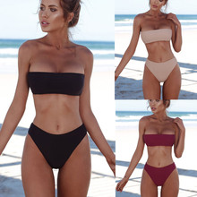 Conjunto de Bikini con vendaje de Bandeau para mujer, traje de baño brasileño con Push-Up, ropa de playa Vintage para verano 2024 - compra barato