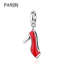 Pingente de salto alto com contas de prata, amuleto esmalte vermelho para pulseira faça você mesmo joias femininas 100% 2024 - compre barato