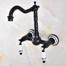 Black Oil Rubbed Bronze Wall Mounted Bathroom Kitchen Sink Faucet Swivel Spout Mixer Tap Dual Ceramics Handles Levers anf863 2024 - buy cheap