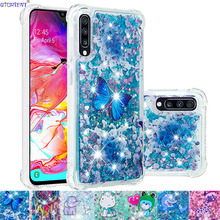 Para Samsung Galaxy A70 Dinâmica Do Brilho de Bling Bumper Caso Areia Movediça Líquido SM-A705FN/DSM SM-A705FN/DS SM-A705MN Bonito Equipado cobrir 2024 - compre barato