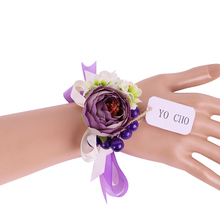 Yo cho elegante e nobre artificial roxo pérola flores de casamento laço de seda artificial noivas dama de honra pulso flor natal 2024 - compre barato