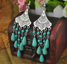 Women Vintage Tibetan Metal Indian Jhumka Earrings Ethnic Tribal Boho Green Stone Drop Earrings Gypsy Turkish Party Jewelry 2024 - buy cheap
