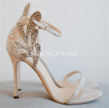 Bling Bling Women Elegant Fashion Open Toe One Strap Stiletto Heel Sandals Beige Crystal Ankle Strap High Heel Sandals Heels 2024 - buy cheap