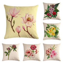 45 cm * 45 cm folhas Verdes e flores coloridas projeto de linho/algodão throw pillow covers capa de almofada sofá almofadas decorativas para casa 2024 - compre barato