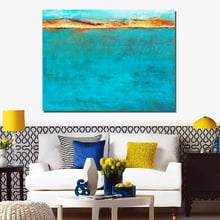 Morden Art Handpainted Abstract blue oil painting wall Art picture on Canvas landscape For Living Room bedroom home Decoration 2024 - buy cheap