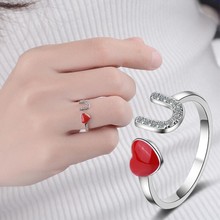 Anillos de plata de ley 925 estilo coreano, joyería de amor rojo, cristal dulce fresco en forma de corazón, anillos de apertura XZR051 2024 - compra barato
