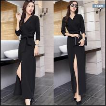 Free Shipping 2018 New Fashion Plus Size XS-10XL Long Maxi Dress Summer 3/4 Sleeve Cotton Dress With Slit Sexy V-neck Customized 2024 - buy cheap