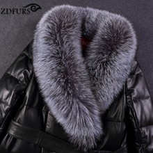 ZDFURS *Natural Color Genuine  real Sliver Fox Fur Collar  for women Big Size collar scarf clothing accessories ZDC-163004 2024 - buy cheap