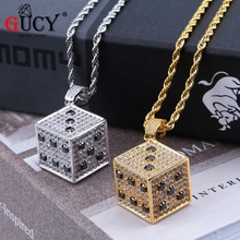 GUCY Hip Hop Dice Pendant Necklace Copper Gold Silver Color Iced Out Micro Pave Cubic Zircon Men Charm Jewelry Street Dance Gift 2024 - buy cheap