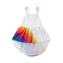 Vestido de princesa con estampado de arcoíris para niñas, fiesta de bebé, desfile, vestidos informales de tutú de playa 2024 - compra barato