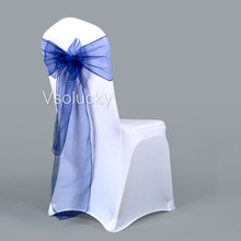 25pcs/lot Navy Blue Sheer Organza Chair Sashes Bow Cover Wedding party Xmas Birthday Shower Decoration 2024 - buy cheap