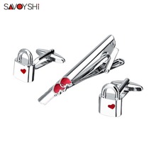 Savyshi-Conjunto de gemelos en forma de corazón para hombre, conjunto de Clips para corbata, alfiler para corbata de alta calidad, para el Día de San Valentín 2024 - compra barato