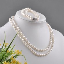 2 ROWS!!! Freshwater Pearl Jewelry Set, Fashion Necklace Bracelet Set for Charm Bride Lady Female Jewellery, 30sets/lot 2024 - buy cheap