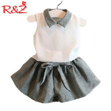 R&Z 2019 Summer Small Fragrance Girls Chiffon Vest Bow Shorts Two-piece Children's Set 2024 - buy cheap