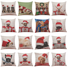 Funda de almohada decorativa de algodón para el hogar, funda de cojín de sofá de lino para decoración navideña de perro 2024 - compra barato