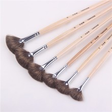 6 pcs/set Wood rod acrylic painting brush mixed hair fan shpe oil painting brush pen student art supplies drawing material 2024 - buy cheap