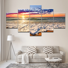 Картина на холсте модульные настенные картины Декор 5 панелей морская волна пляж Закат Морской пейзаж настенные картины для гостиной 2024 - купить недорого