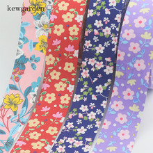 Kewgarden-Cinta de lazo artesanal, cinta impresa a mano con patrón de flores, cintas de tela de capas de 2 "50mm 1" 25mm 10mm 6 metros 2024 - compra barato