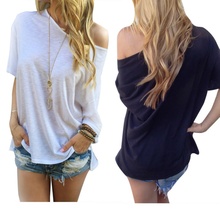 Sexy Women Casual Solid Off Shoulder Loose T-shirts Off-Shoulder Tops Hot 2024 - buy cheap