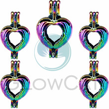 5X Rainbow Pearl Cage Locket Pendants Aromatherapy Heart Wing Essential Oil Diffuser Locket For DIY Necklace Jewelry 2024 - buy cheap